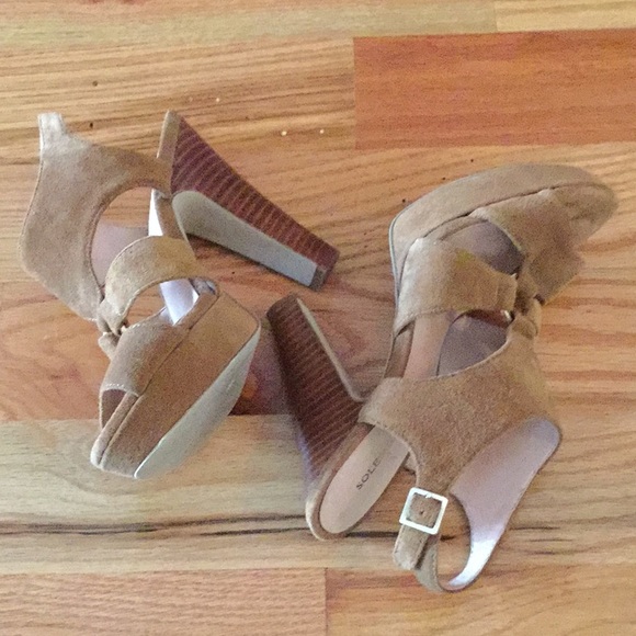 Sole Society cognac brown suede platform heels - Picture 3 of 8